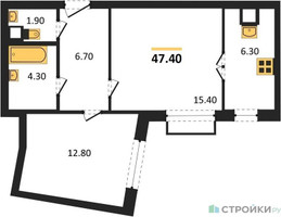 Планировка однокомнатной(квартира) площадью 47.4 квадратных метров в “ЖК Римский”