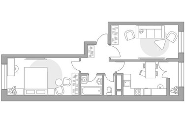 Планировка двухкомнатной(квартира) площадью 57.26 квадратных метров в ЖК “ЖК Пехра”