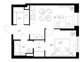 Планировка однокомнатной(квартира) площадью 37.5 квадратных метров в “ЖК Кавказский бульвар 51”