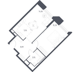Планировка однокомнатной(апартаменты) площадью 48.23 квадратных метров в ЖК “ЖК Скай Спутник”