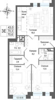 Планировка трехкомнатной(квартира) площадью 70.3 квадратных метров в “ЖК КИНОКВАРТАЛ”