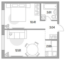 Планировка двухкомнатной(квартира) площадью 32.53 квадратных метров в “ЖК Аникеевский”