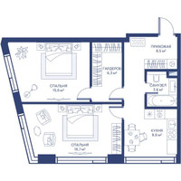 Планировка двухкомнатной(квартира) площадью 59.3 квадратных метров в “ЖК Свет”