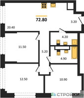 Планировка трехкомнатной(квартира) площадью 72.8 квадратных метров в “Архитектурный проект U2 (ЮТУ)”