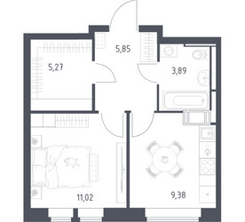 Планировка однокомнатной(квартира) площадью 35.41 квадратных метров в ЖК “ЖК Большое Путилково”