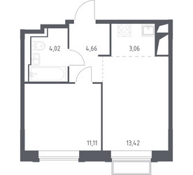 Планировка однокомнатной(квартира) площадью 36.3 квадратных метров в ЖК “ЖК Долина Яузы”
