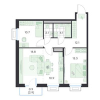 Планировка трехкомнатной(квартира) площадью 68.9 квадратных метров в “ЖК G3 Михалевич”