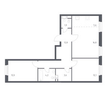 Планировка двухкомнатной(квартира) площадью 69.2 квадратных метров в “ЖК ЭкоБунино (Южное Бунино)”