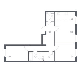 Планировка двухкомнатной(квартира) площадью 69.2 квадратных метров в ЖК “ЖК ЭкоБунино (Южное Бунино)”