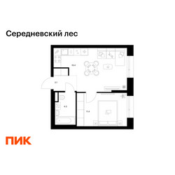 Планировка однокомнатной(квартира) площадью 37.2 квадратных метров в ЖК “ЖК Середневский лес”