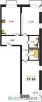 Планировка двухкомнатной(квартира) площадью 57.16 квадратных метров в “ЖК Квартал Марьино”