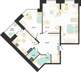 Планировка трехкомнатной(квартира) площадью 96.1 квадратных метров в ЖК “ЖК Оптима”