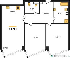 Планировка двухкомнатной(квартира) площадью 81.9 квадратных метров в “ЖК High Life (Хай Лайф)”