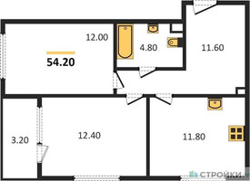 Планировка двухкомнатной(квартира) площадью 54.2 квадратных метров в “Жилой квартал Новое Медведково”