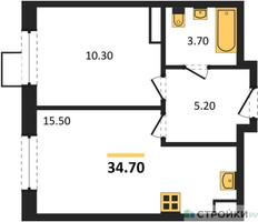 Планировка однокомнатной(квартира) площадью 34.7 квадратных метров в “ЖК ЭкоБунино (Южное Бунино)”