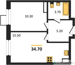 Планировка однокомнатной(квартира) площадью 34.7 квадратных метров в ЖК “ЖК ЭкоБунино (Южное Бунино)”