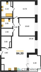 Планировка двухкомнатной(квартира) площадью 85.1 квадратных метров в ЖК “ЖК МОНС”