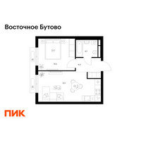 Планировка однокомнатной(квартира) площадью 37.2 квадратных метров в “ЖК Восточное Бутово”