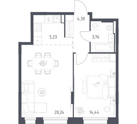 Планировка однокомнатной(квартира) площадью 47.97 квадратных метров в ЖК “ЖК Заречье Парк”