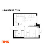 Планировка однокомнатной(квартира) площадью 33.44 квадратных метров в “ЖК Ильинские луга”