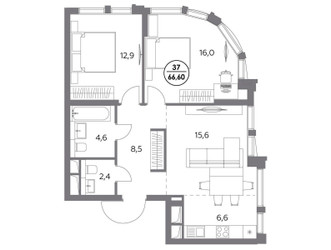 Планировка двухкомнатной(квартира) площадью 66.6 квадратных метров в ЖК “ЖК Дом 56”