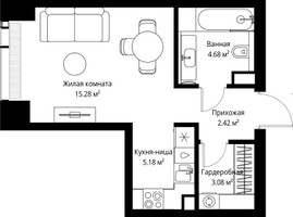 Планировка студии(квартира) площадью 30.64 квадратных метров в “ЖК Веер”