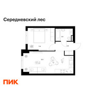 Планировка однокомнатной(квартира) площадью 39.5 квадратных метров в “ЖК Середневский лес”