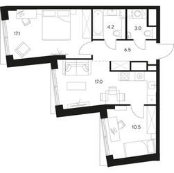 Планировка двухкомнатной(квартира) площадью 58.3 квадратных метров в ЖК “ЖК Нексус от Аквилон”