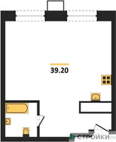 Планировка однокомнатной(квартира) площадью 39.3 квадратных метров в “ЖК Гоголь парк”