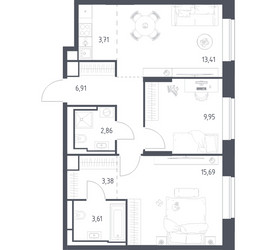 Планировка двухкомнатной(квартира) площадью 59.52 квадратных метров в ЖК “ЖК Верейская 41”