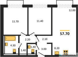 Планировка двухкомнатной(квартира) площадью 57.7 квадратных метров в “ЖК Равновесие”