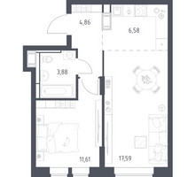 Планировка однокомнатной(квартира) площадью 44.52 квадратных метров в “ЖК Большое Путилково”