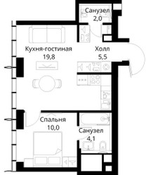 Планировка однокомнатной(квартира) площадью 41.4 квадратных метров в ЖК “ЖК Сити Бэй”