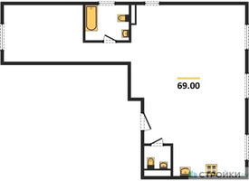 Планировка трехкомнатной(квартира) площадью 69 квадратных метров в “ЖК ЭкоБунино (Южное Бунино)”