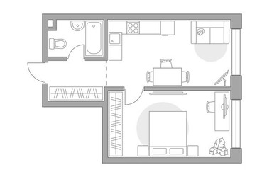 Планировка однокомнатной(квартира) площадью 42.59 квадратных метров в ЖК “ЖК Мневники от Гранель”