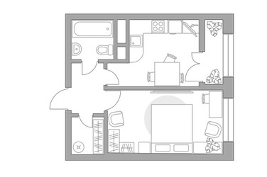 Планировка однокомнатной(квартира) площадью 34.12 квадратных метров в ЖК “ЖК Пехра”
