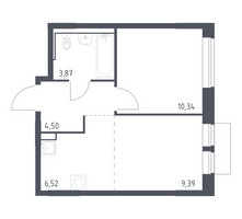 Планировка однокомнатной(квартира) площадью 34.62 квадратных метров в “ЖК Молжаниново”