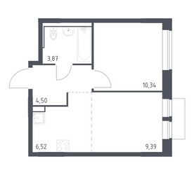 Планировка однокомнатной(квартира) площадью 34.62 квадратных метров в ЖК “ЖК Молжаниново”