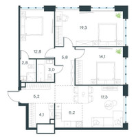 Планировка 4+ комнатной(квартира) площадью 89.2 квадратных метров в “ЖК Левел Южнопортовая”