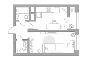 Планировка однокомнатной(квартира) площадью 39.57 квадратных метров в “ЖК Пехра”