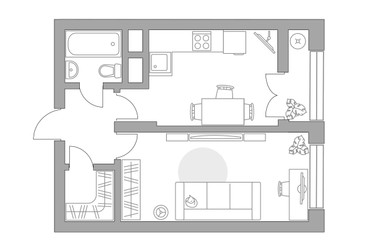 Планировка однокомнатной(квартира) площадью 39.57 квадратных метров в ЖК “ЖК Пехра”