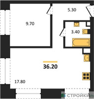 Планировка однокомнатной(квартира) площадью 36.2 квадратных метров в “ЖК ЗИЛАРТ”