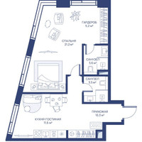 Планировка однокомнатной(квартира) площадью 55.4 квадратных метров в “ЖК Свет”