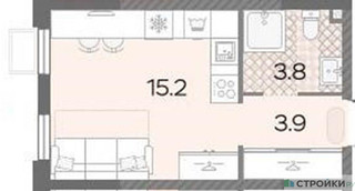 Планировка студии(квартира) площадью 22.9 квадратных метров в “ЖК Лучи-2”