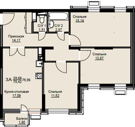Планировка трехкомнатной(квартира) площадью 76.7 квадратных метров в ЖК “ЖК Соболевка”