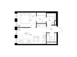 Планировка однокомнатной(квартира) площадью 38 квадратных метров в “ЖК Москворечье”