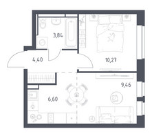 Планировка однокомнатной(квартира) площадью 34.57 квадратных метров в “ЖК Новое Видное”