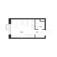 Планировка студии(квартира) площадью 20.6 квадратных метров в “ЖК Форевиль”