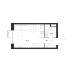 Планировка студии(квартира) площадью 20.6 квадратных метров в ЖК “ЖК Форевиль”