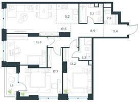 Планировка 4+ комнатной(квартира) площадью 92.9 квадратных метров в “ЖК Level Звенигородская”